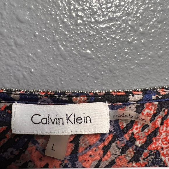 Calvin Klein Dress Womens Size Large Diamond Trimmed Pink Blue Faux Wrap Skirt - Picture 6 of 7